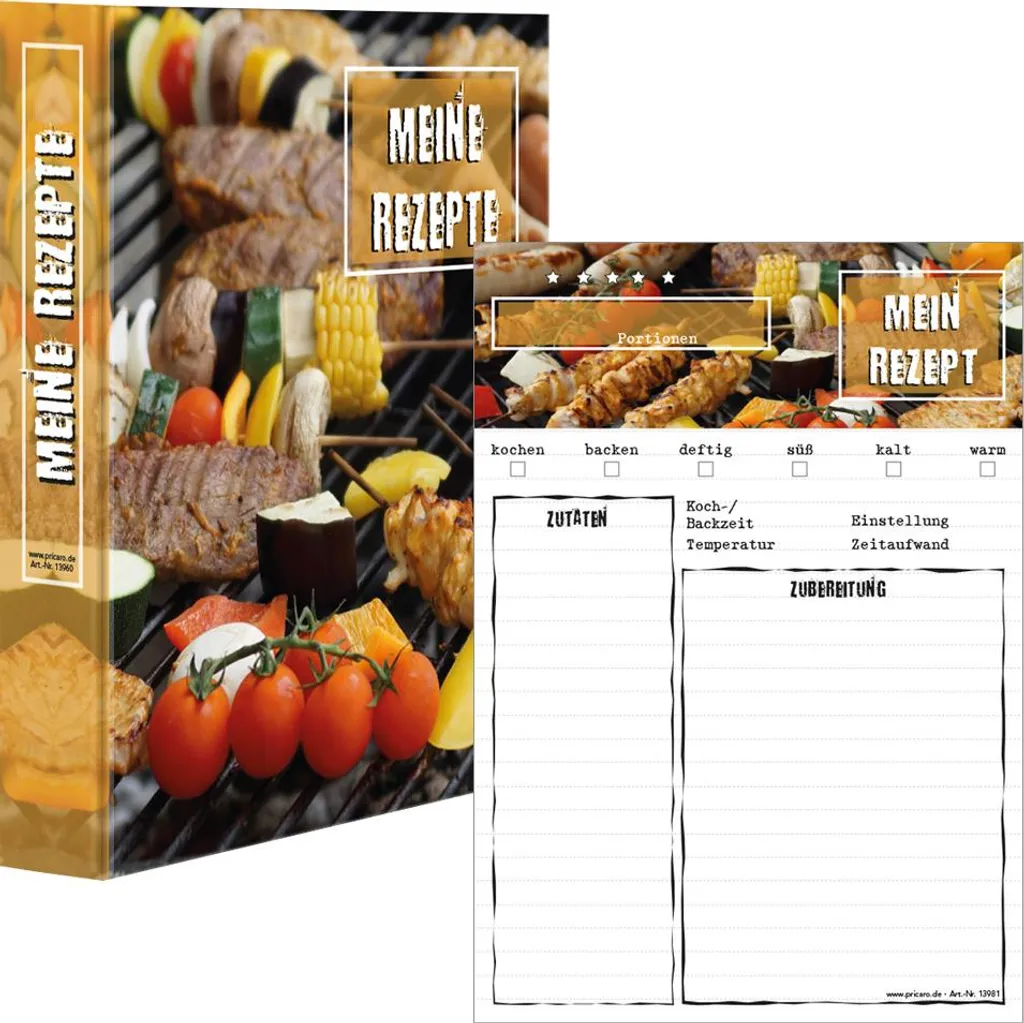 PRICARO BBQ Recipe Folder A5 - Raccoglitore Ricette con 3 Blocchi Note - 2