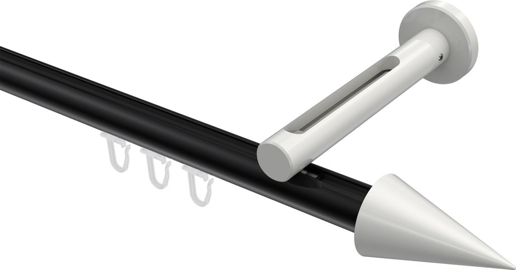 Interdeco Innenlaufstange / Gardinenstange mit Innenlauf Schwarz / Weiß, Typ Siteno Savio (Kegel), 20 mm Ø 1-läufig, 540 cm