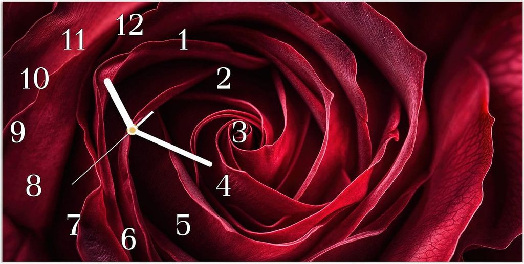 Wanduhr aus Glas mit Motiv Rose Makroaufnahme- 60 x 30 cm - Produktbild 