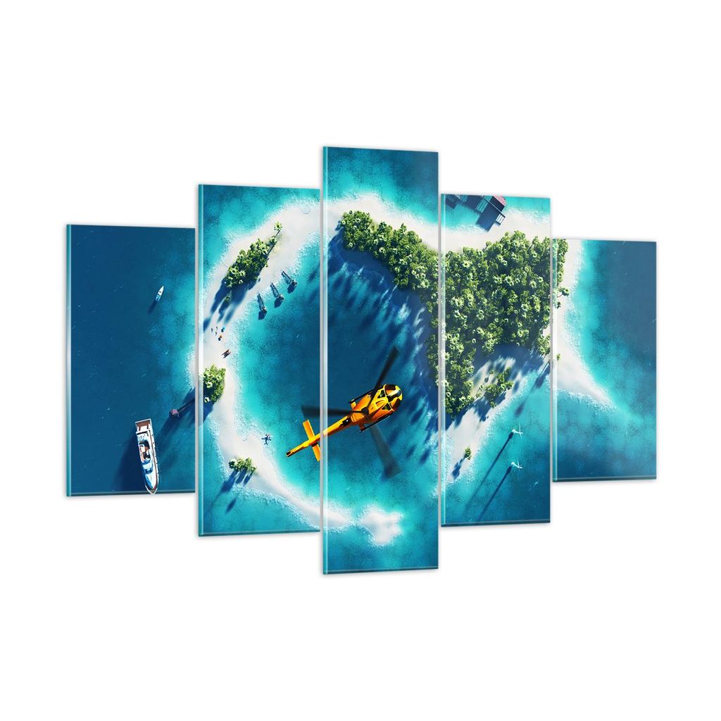 Bilder auf glas - Hubschrauber Ozean Insel Paradies - 150x100cm - Glasbilder - Wandbilder - Kunstdruck - Wanddekoration aus Glas - Glas Bilder - Wa...