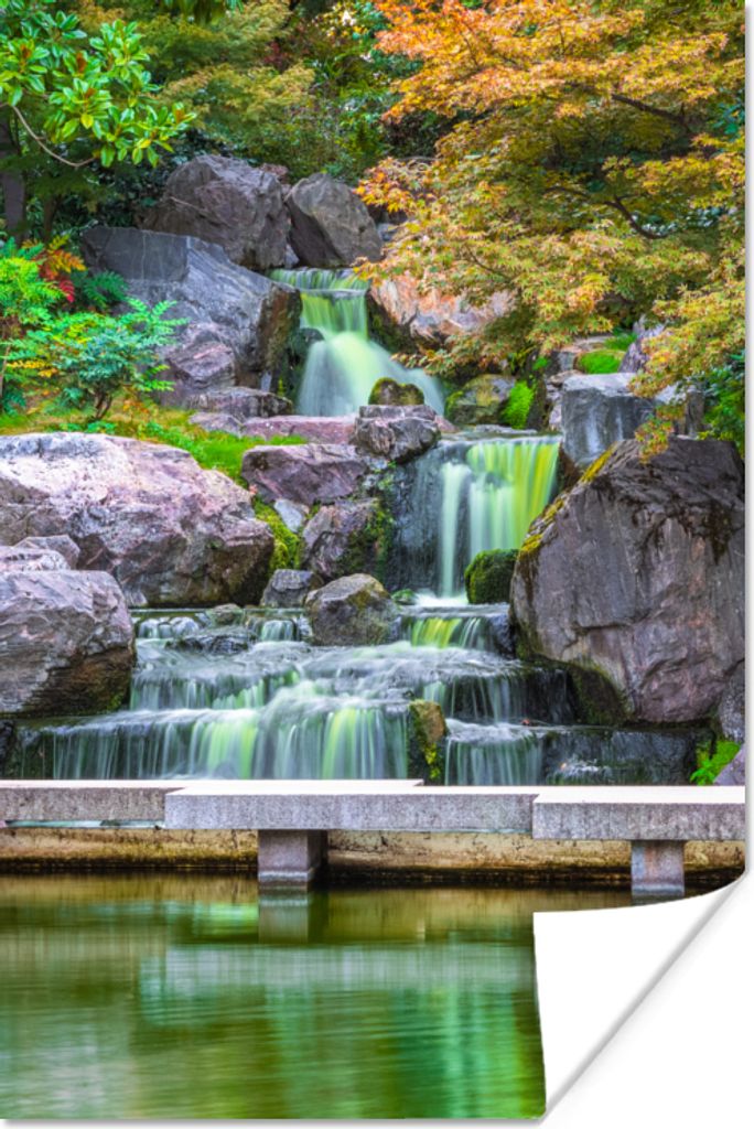 MuchoWow Poster Steine - Wasser - Bäume - Japanisch - Botanisch 40x60 cm - Plakate für die Wand - Poster Babyzimmer