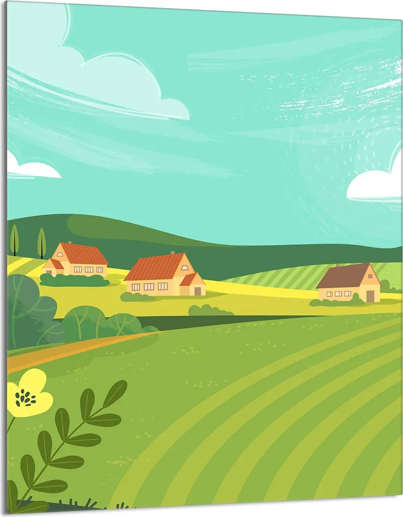 Copri Piano Cottura 40x52 Vetro | Alzatina e Tagliere Paesaggio Rustico