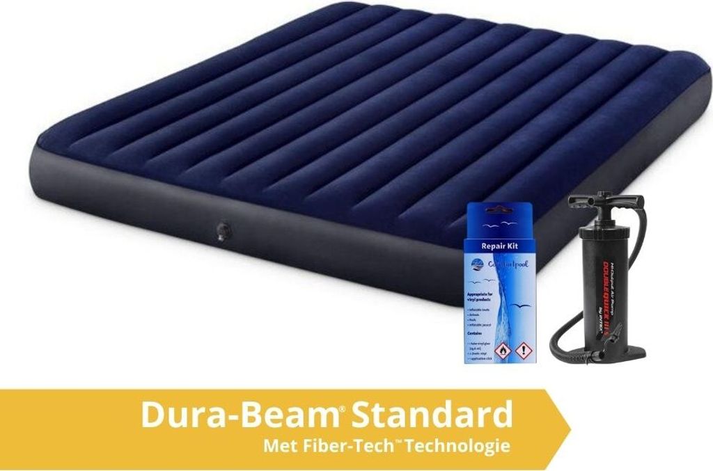 Intex Classic Dura-Beam - Luftmatratze - Doppelt - Kingsize - Mit Reparaturset und Handpumpe 203x183x25 cm - PVC - Blau