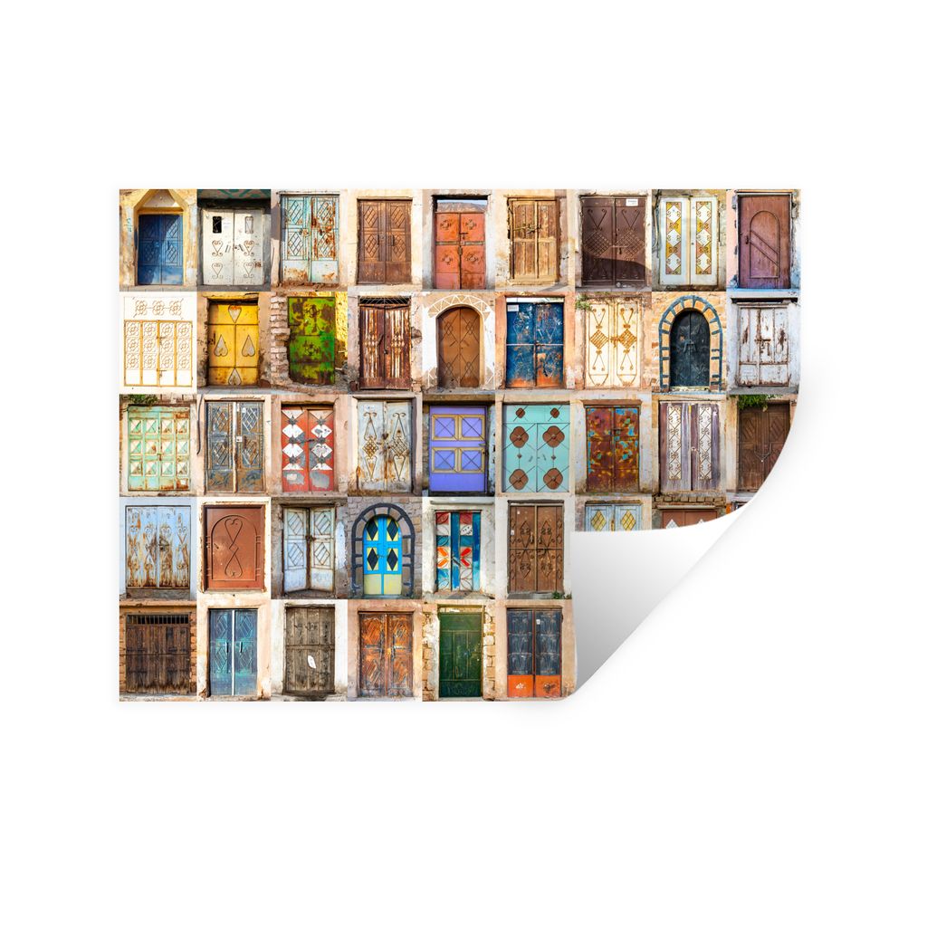 MuchoWow Wandtattoo Wandsticker Wandaufkleber Türen - Architektur - Vintage - Collage 160x120 cm Selbstklebend und Repositionierbar - Selbstkleb...