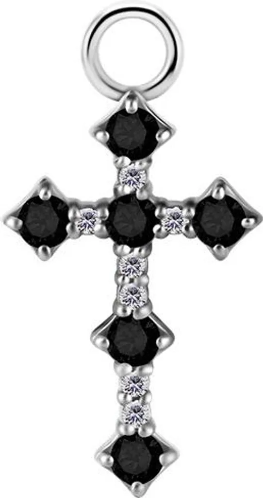 Pendentif Croix en argent massif et zircons noirs pour bracelet