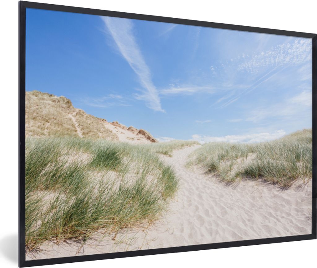 MuchoWow MuchoWow Gerahmtes Poster Strand - Düne - Gras 90x60 cm - Poster mit zchwarzem Bilderrahmen - Fotorahmen - Foto-Plakat