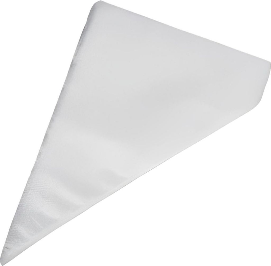 Unsere Packung mit 100 großen Einweg-Spritzbeuteln aus transparentem weißem PVC mit den Maßen 26,5 x 16 cm.
