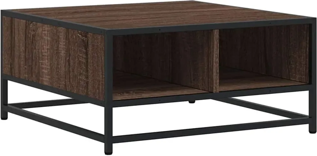 Table Basse Compacte pour Salon - Décor Chêne Brun et Pieds Métal