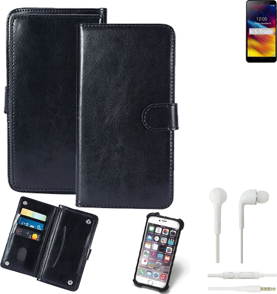 K-S-Trade 360° Hülle kompatibel mit Doogee X100 inkl. Headphones schwarz Kunstleder Case BookCase WalletCase Kunstlederederhülle Handyhülle,
