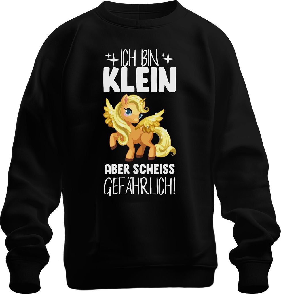 Ich bin klein aber gefährlich! Einhorn Fantasy Mädchen Humor Uni Sweatshirt Pullover, Schwarz, 3XL