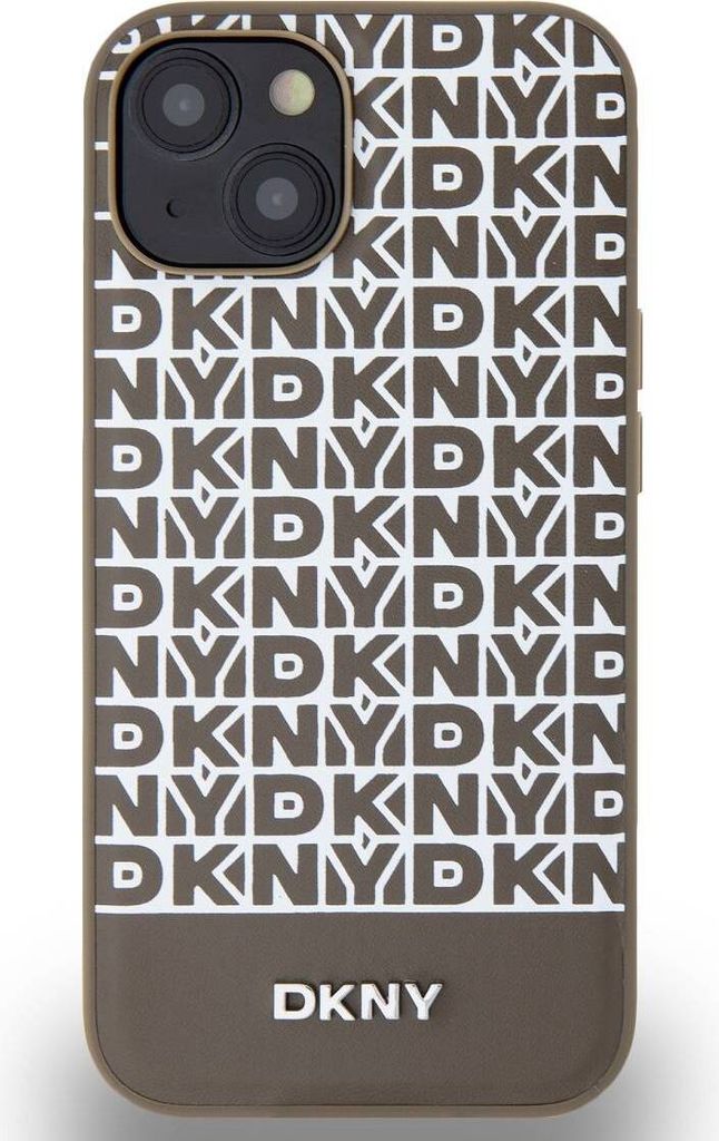 DKNY DKHMP15SPSOSPW iPhone 15 / 14 / 13 6.1" braun hardcase Leather Printed Pattern Metal Logo MagSafe Schutzhülle