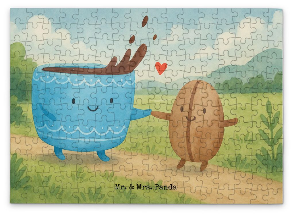 Mr. & Mrs. Panda Puzzle Kaffee Bohne Design 192 Teile - Weiß - Geschenk, Legespiel, Lustige Sprüche, Genuss, Kaffeebohne, Glück, 500, 1500, Zufr...