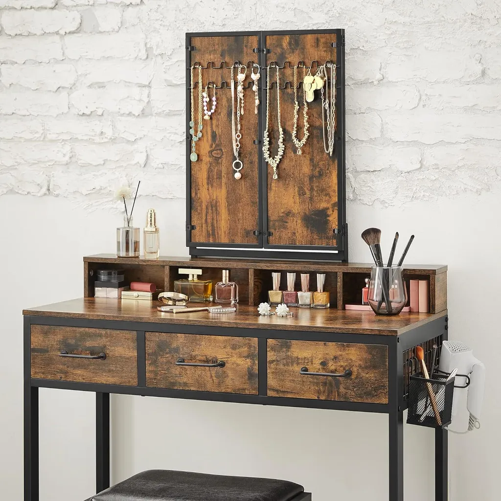 Coiffeuse Blanche pour Chambre avec Tabouret et Miroir Large Vision - 4