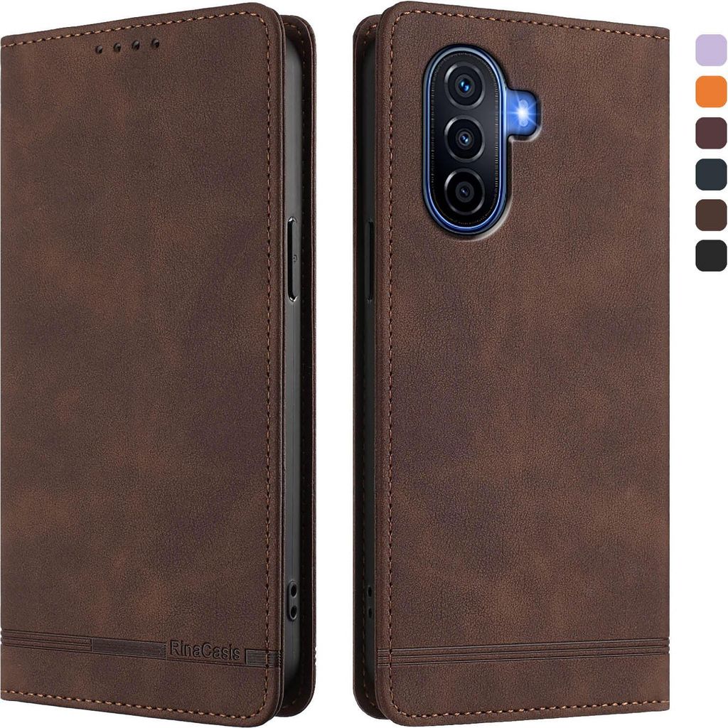 Hülle für Huawei Nova Y70 Plus, Retro Kunstleder Ständer Klapphülle mit Kartenfächer und Magnetische Braun