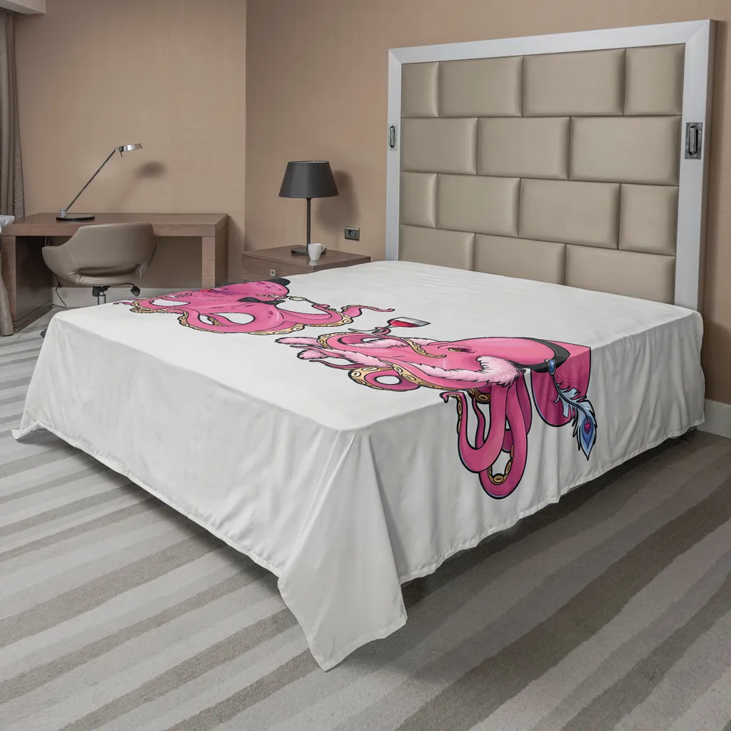 Drap de lit Pieuvre Anti-stress Doux et Grand Format Rose Gris 266x260