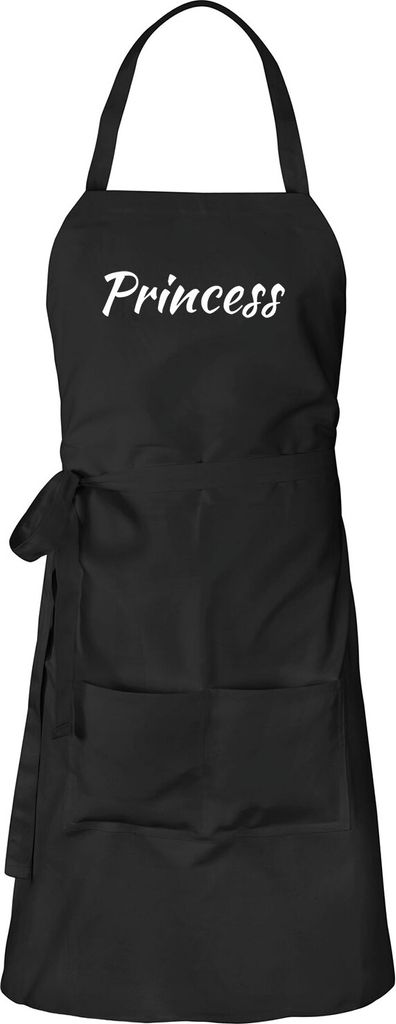 Huuraa Schürze Princess Schriftzug Schwarz mit Taschen Baumwolle Kochschürze Geschenkidee
