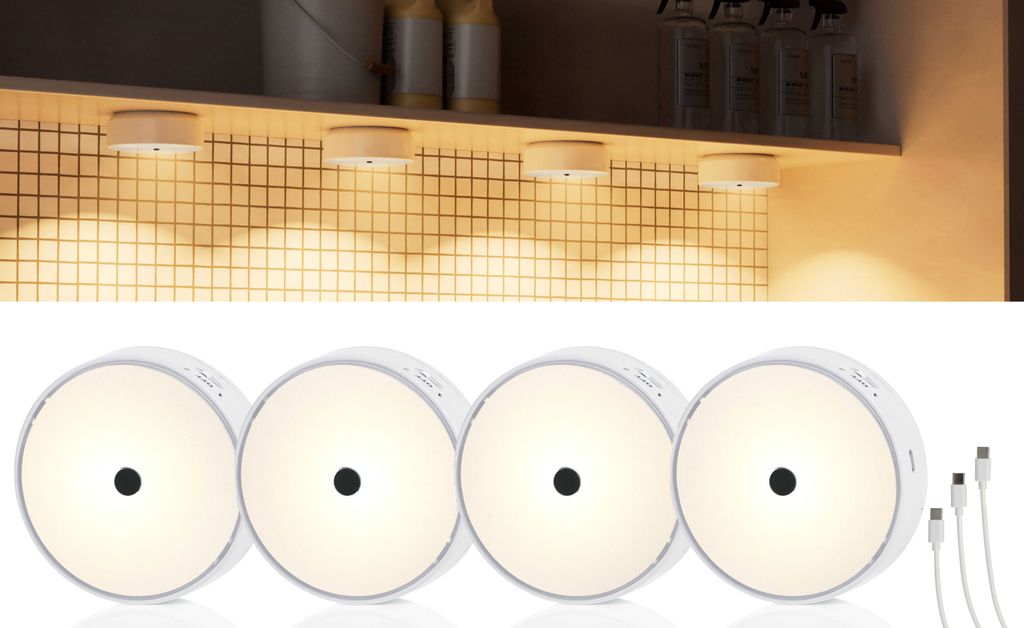 Northpoint LED Akku Schranklichter Unterbauleuchte Spots 4er-Set Funkverbindung mit Gestensteuerung