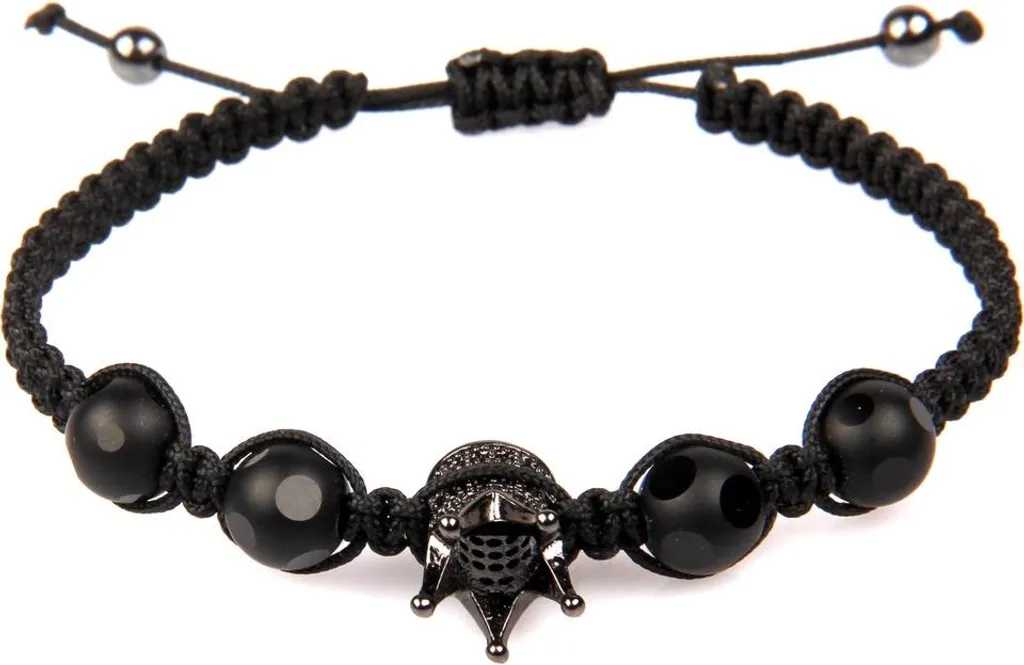 Bracelet macramé couronne et perles noires ajustable pour homme chic