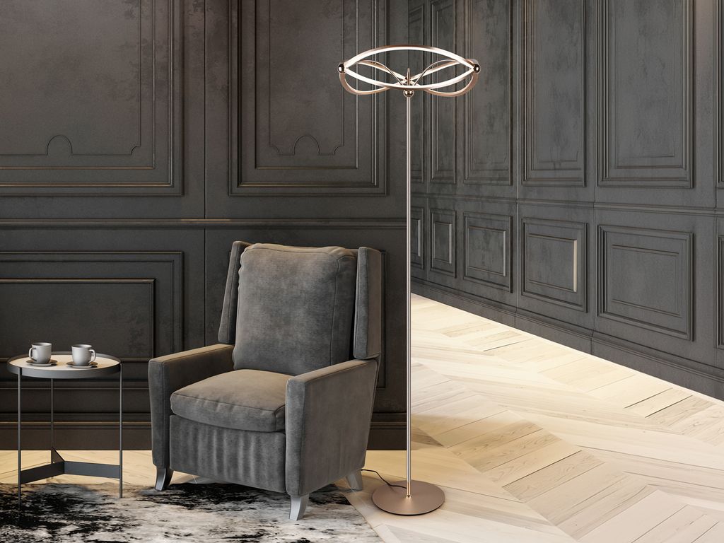 Moderne LED Stehlampe CHARIVARI Messing matt, Höhe 175cm