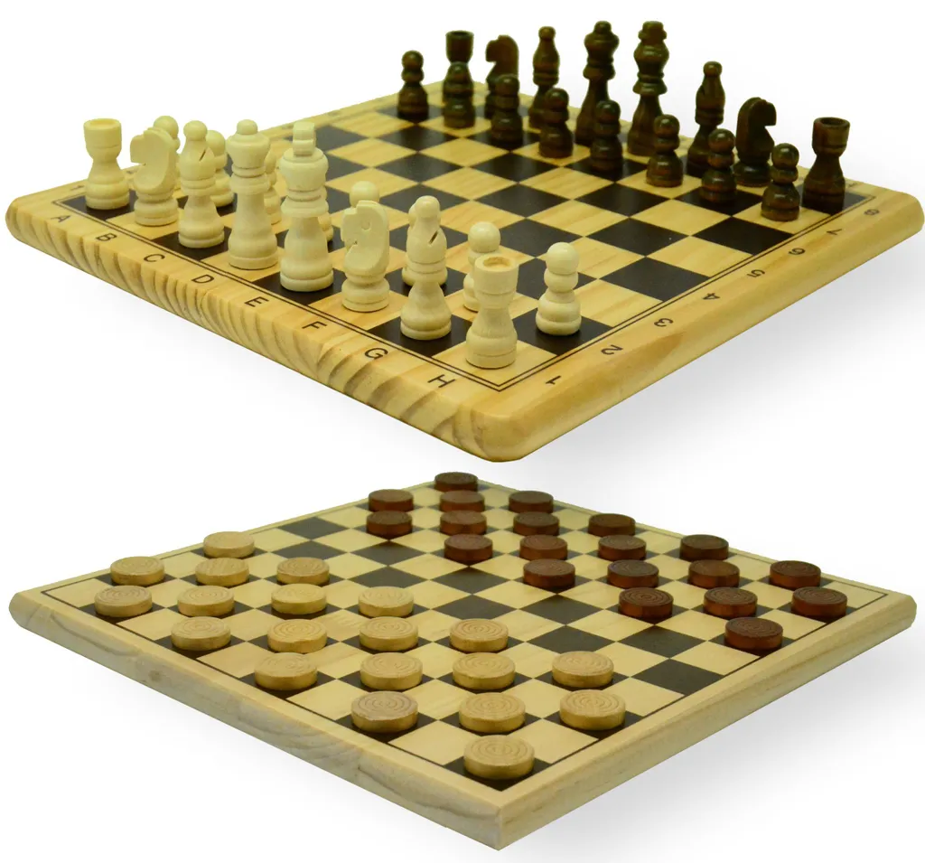 Jeu de société en bois échecs et dames pour enfants et adultes 29 cm