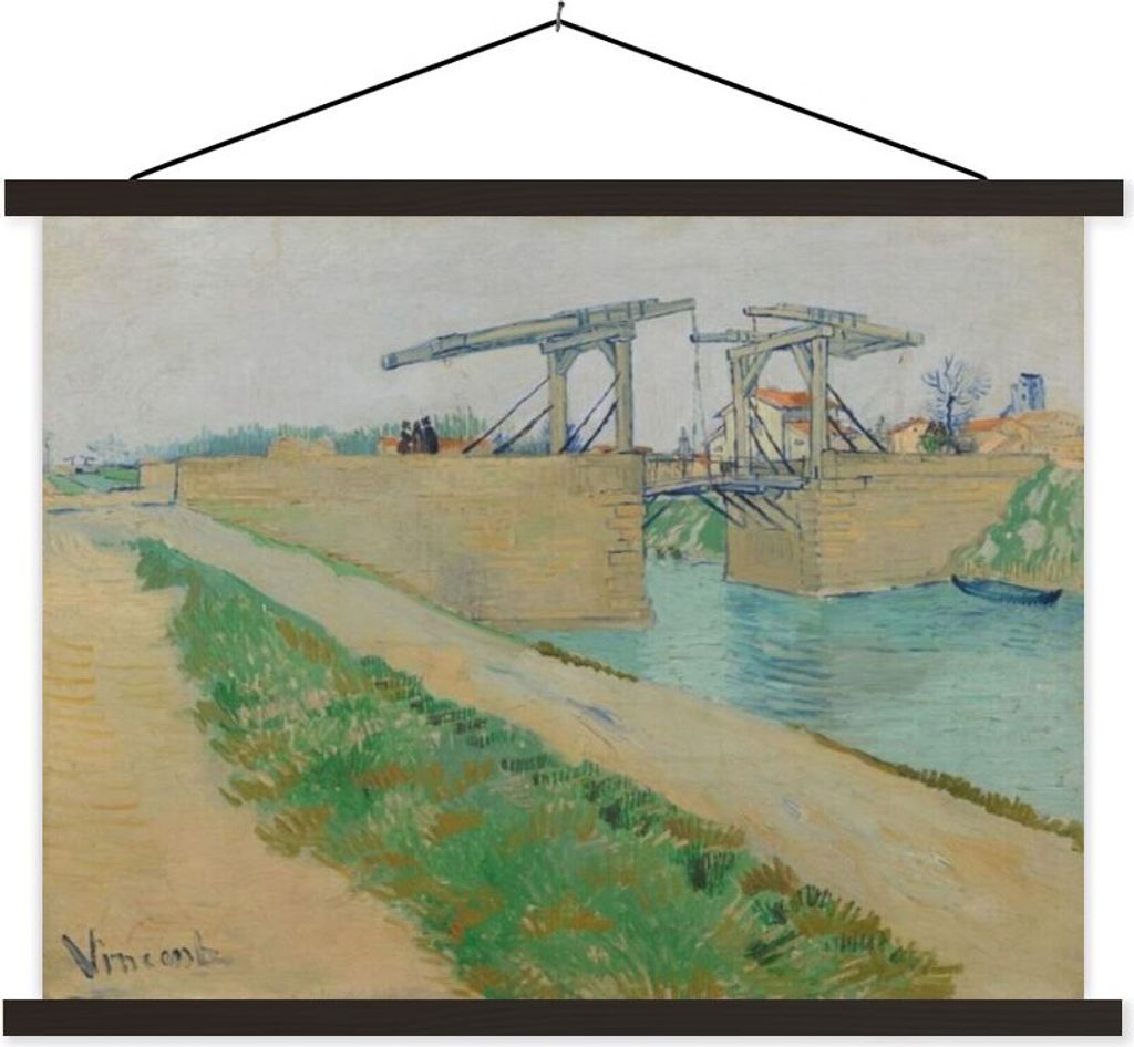 MuchoWow Textilposter Die Brücke von Langlois - Vincent van Gogh 60x45 cm mit schwarzem Rahmen - Poster Schlafzimmer
