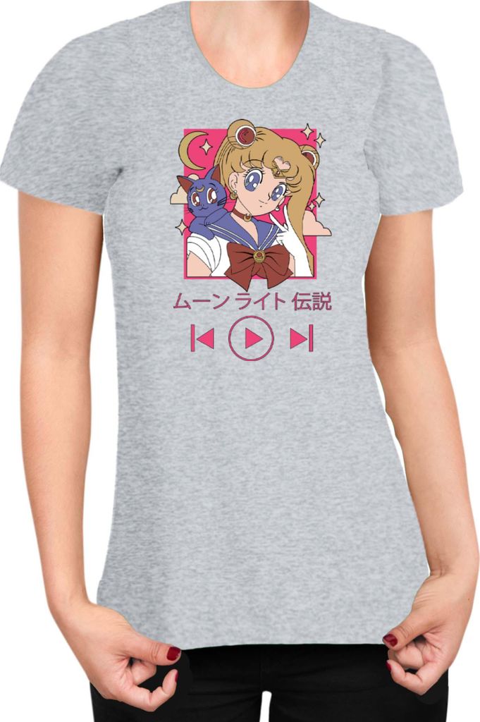 Damen T-Shirt Japan Manga Anime Comics Animation Sailor Anime Manga Moon 14, Lady XS / Grau