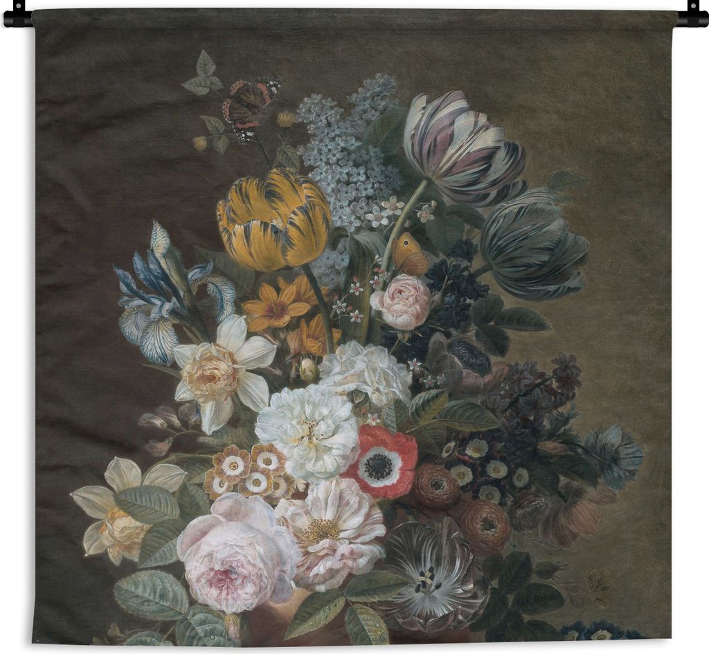 MuchoWow Wandteppich Wandbehang Stilleben mit Blumen - Gemälde von Eelke Jelles Eelkema 120x120 cm Tapisserie Dekoration Wandtuch - Modern - Bau...