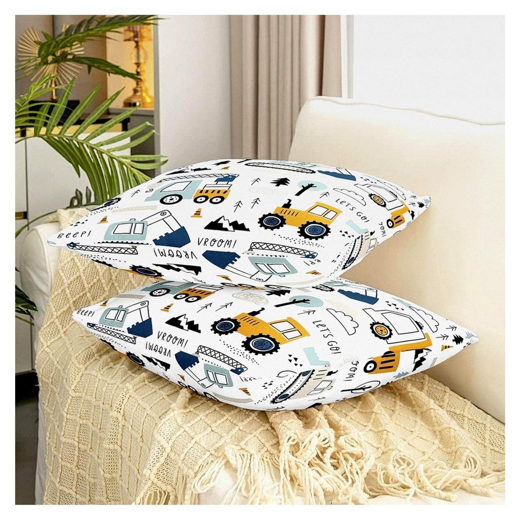 Kissenbezüge 40x40cm für Couch und Schlafsofa, 2er Set, Cartoon Fahrzeuge Dekorative Sofakissen