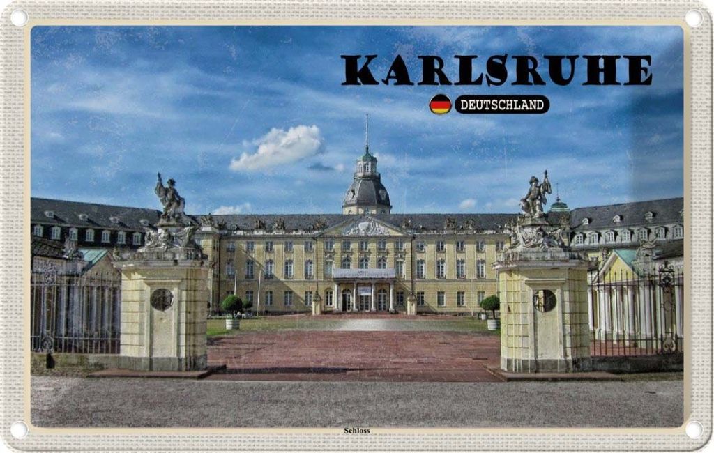 vianmo Blechschild 12x18 cm Karlsruhe Schloss Brunnen Bildmotiv Reisemotiv Abenteuer Reisen