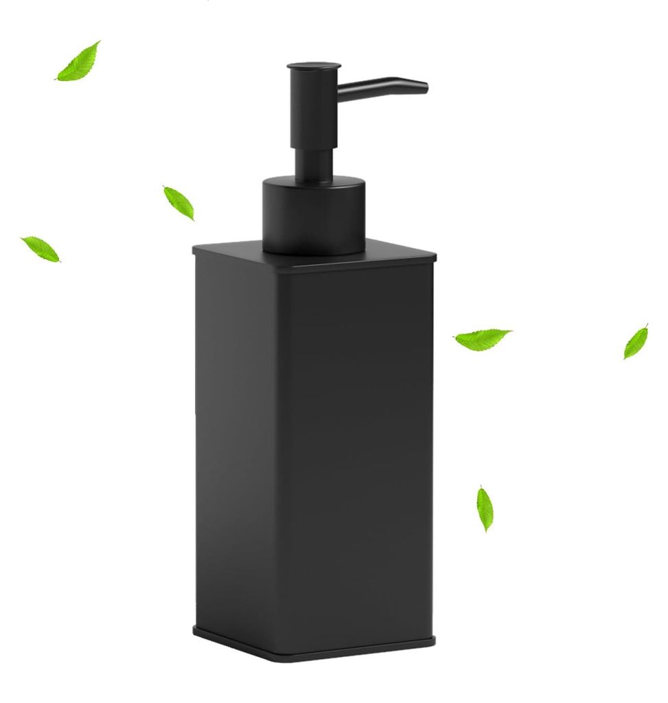 Schwarzer Seifenspender, 240 ml, quadratischer Seifenspender, wasserdichter Seifenspender aus Metall