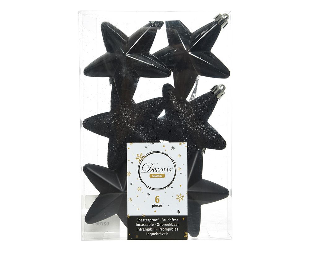 Christbaumschmuck unzerbrechlich Sterne schwarz 6er Set Produktbild 
