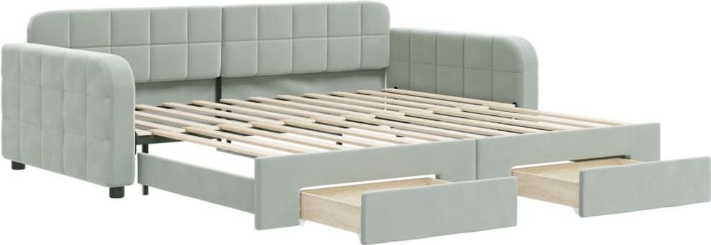 vidaXL Tagesbett Ausziehbar mit Schubladen Hellgrau 100x200 cm Samt