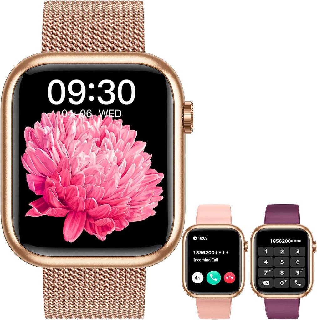 Smartwatch Damen mit Bluetooth Telefonfunktion, 1,83" HD Touchscreen Sportuhr, 120+ Sportmodi, Schrittzähler, Pulsmesser, IP68, iOS Android