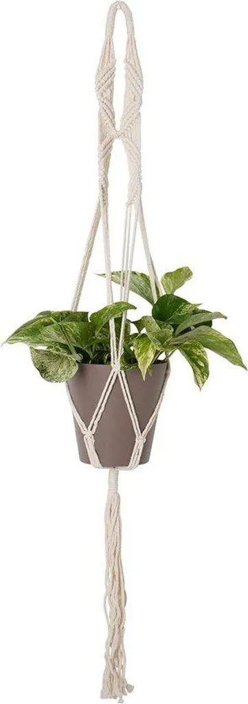Suspension pour plante en macramé 99 cm en coton blanc faite à la main