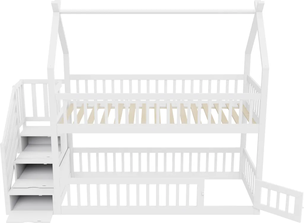 Lit cabane superposé enfant avec rangements et escalier de sécurité - 6