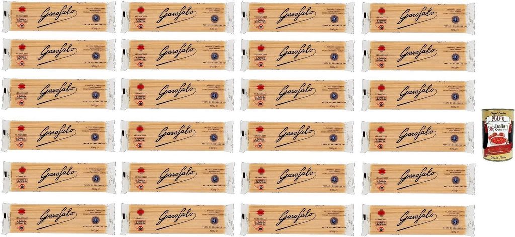 24x Pasta di Gragnano Bronze Zeichnung Vermicelli N°10 Nudeln 500g + Italian Gourmet Polpa di Pomodoro 400g Dose