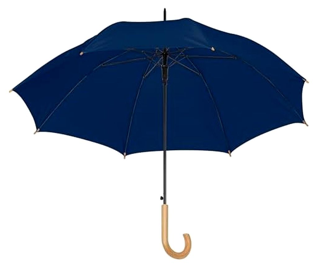 Automatischer Regenschirm mit Holzgriff und Holzspitzen / Farbe: dunkelblau