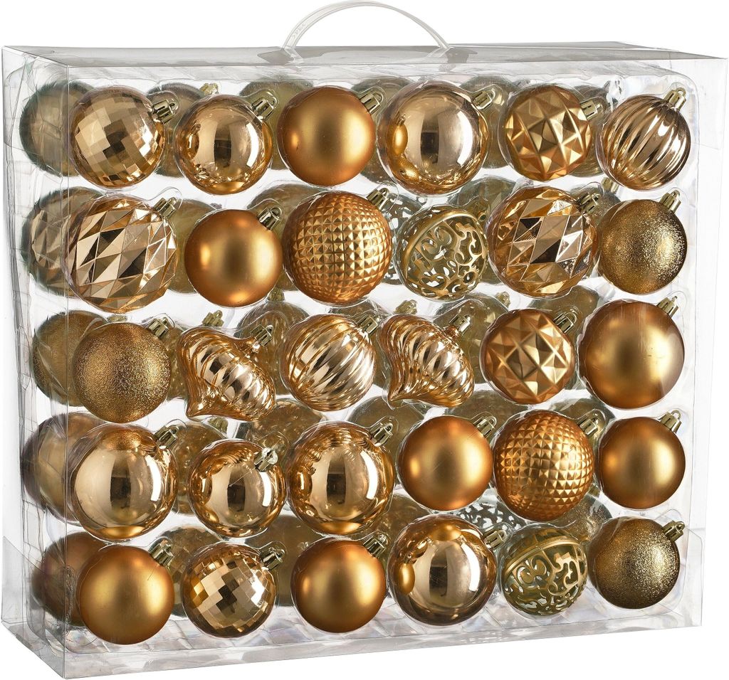 Mica Decorations Weihnachtsbaumkugeln-Set - 60 Stück - Ø7 cm - Bruchfest - Kupfer
