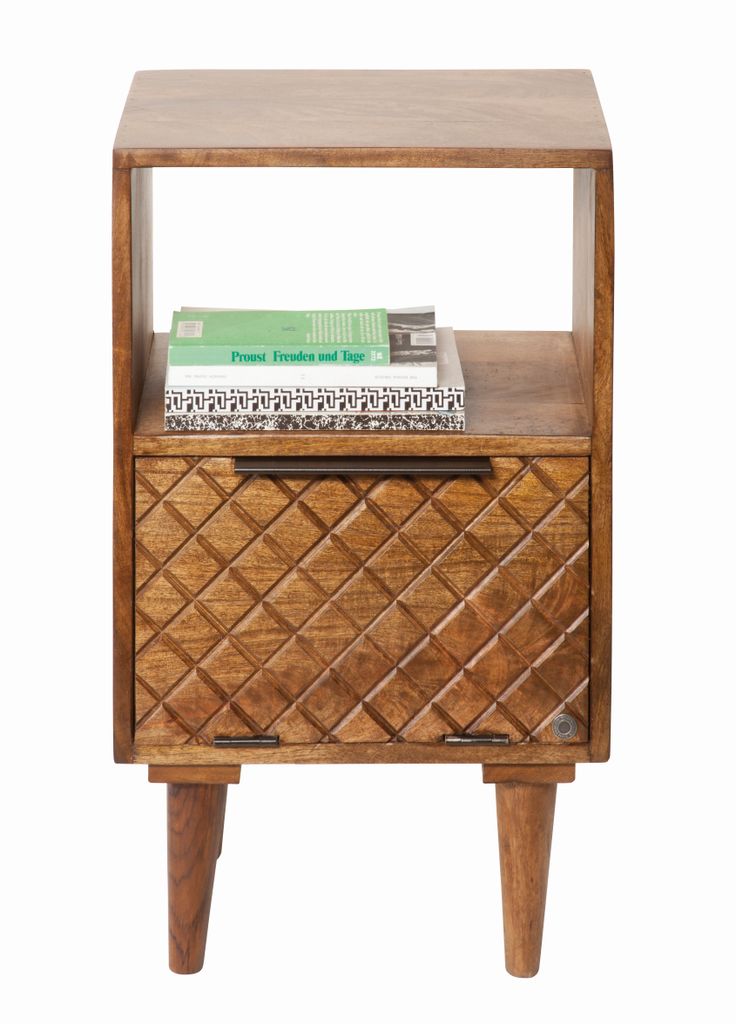 SIT Möbel Nacht-Kommode | 1 Klapptür, 1 offenes Fach | Mango-Holz antikbraun | B 40 x T 29 x H 67 cm | 12809-01 | Serie KOMMODE