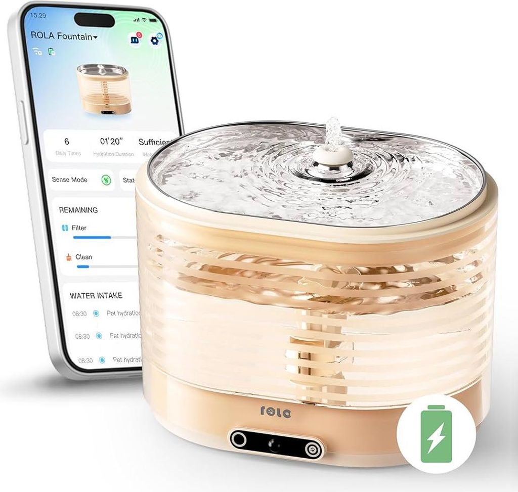 ENABOT ROLA Katzenbrunnen kabellos 2 L Edelstahl leise App Filter Akku