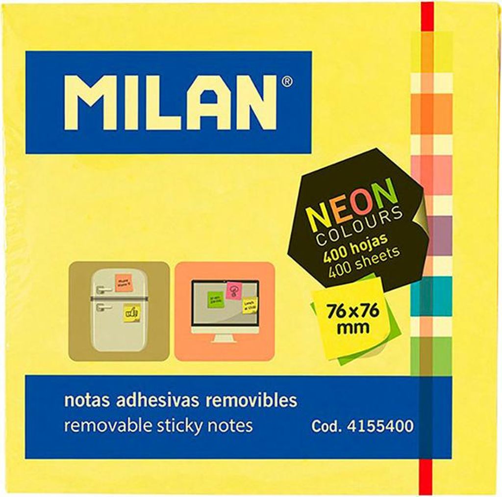 3er Pack 400 Notizzettel-Kleber 76x76mm Fluor Milan Farben
