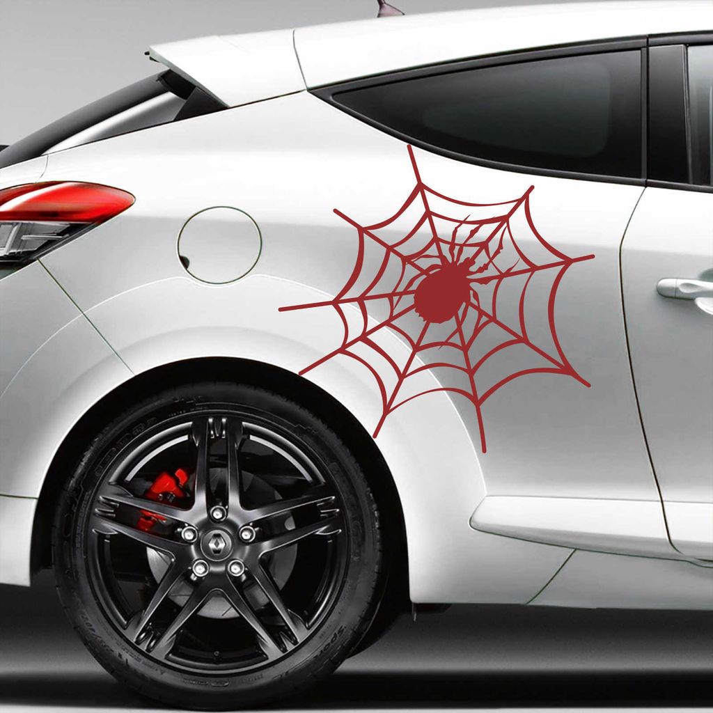 Aufkleber - Autoaufkleber "Spinnennetz" 2er Set, je 60cm x 63cm dunkelrot - Tuning Carystyling Heckscheibe Auto