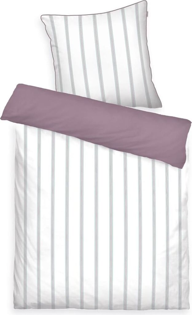 TOM TAILOR Bettwäsche 135x200 weiß lila gestreift Satin MIG 8006050