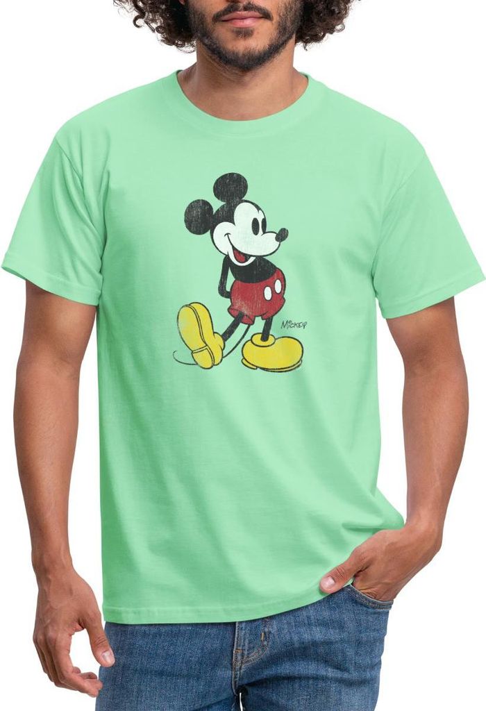 Mickey & Minnie Klassisches Mickey Mouse Motiv Männer T-Shirt, S, Mintgrün
