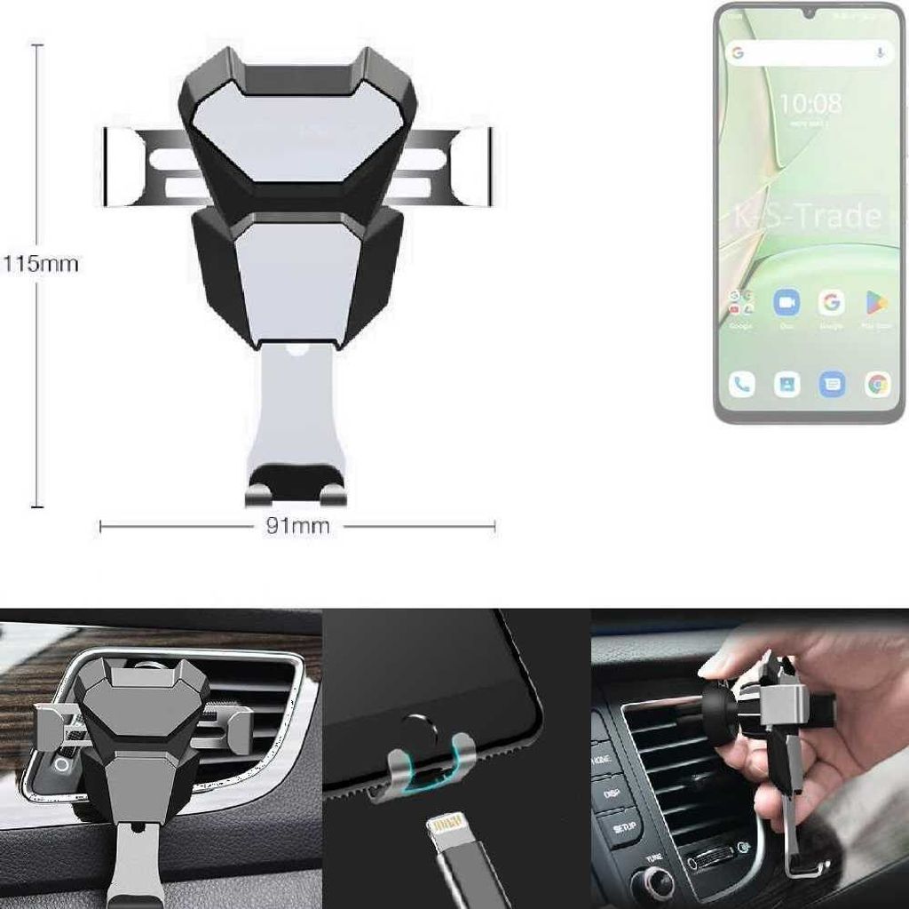 K-S-Trade Lüftungshalterung kompatibel mit UMIDIGI G9C kompakte Handy-Halterung Lüftungsschlitz Lüftungsgitter Autohalterung KFZ Auto-Halterung