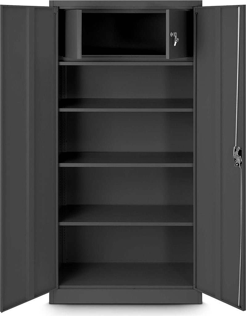 Archivschrank mit geheimem Fach - Metall Büroschrank - 185 cm x 90 cm x 45 cm - Anthrazit