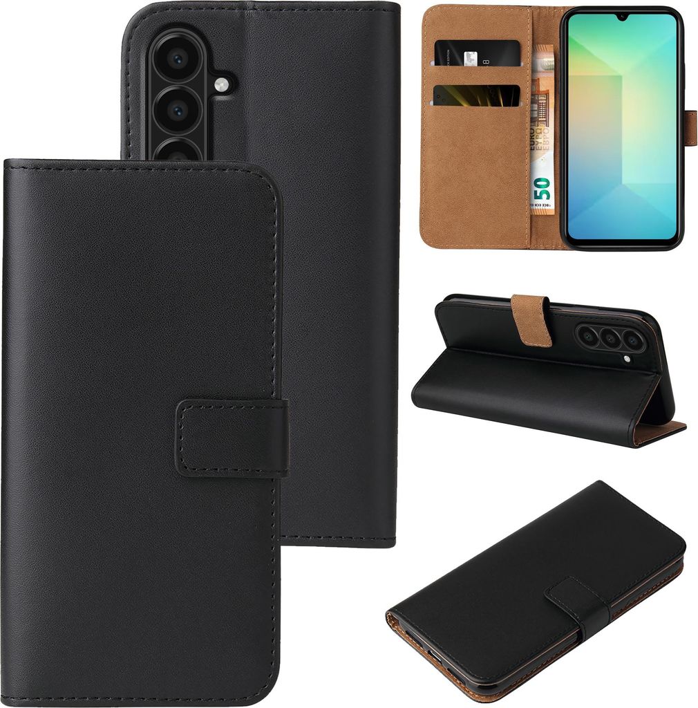 A collage of images showing a black flip phone case for a Samsung Galaxy A17 / A17 5G, including different angles and views of the case.