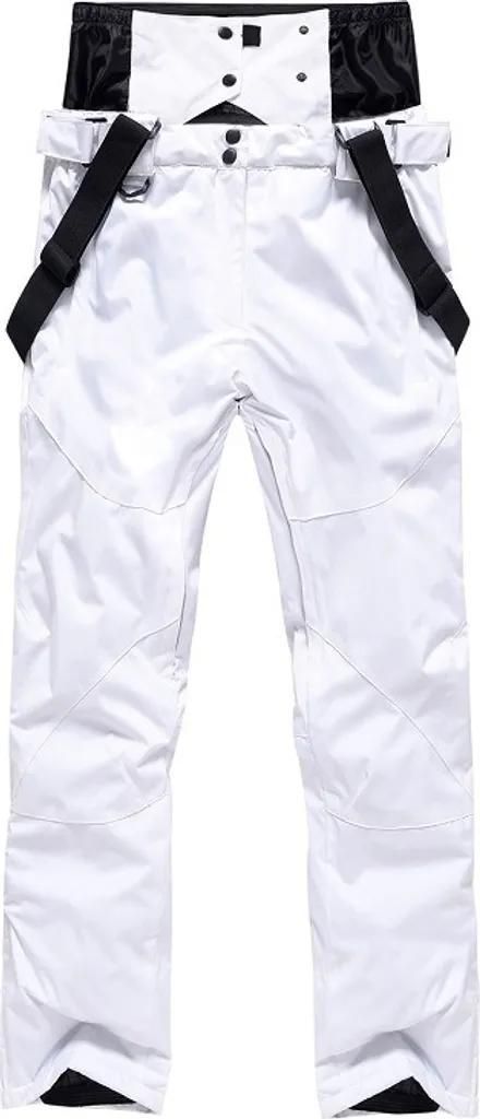ASKSA Unisex Skihose Wasserdicht Gefuettert Hosentraeger Outdoorhose Winddicht Snowboardhose, Weiss, L