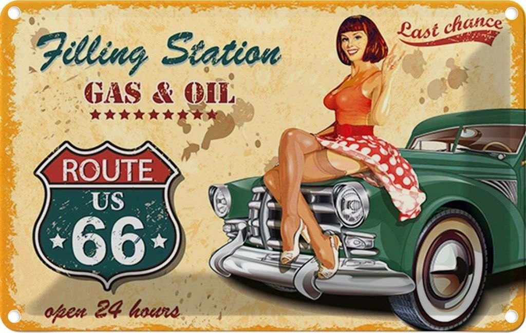 vianmo Blechschild 20x30 cm Pinup Gas Oil open 24 hours Pin Up