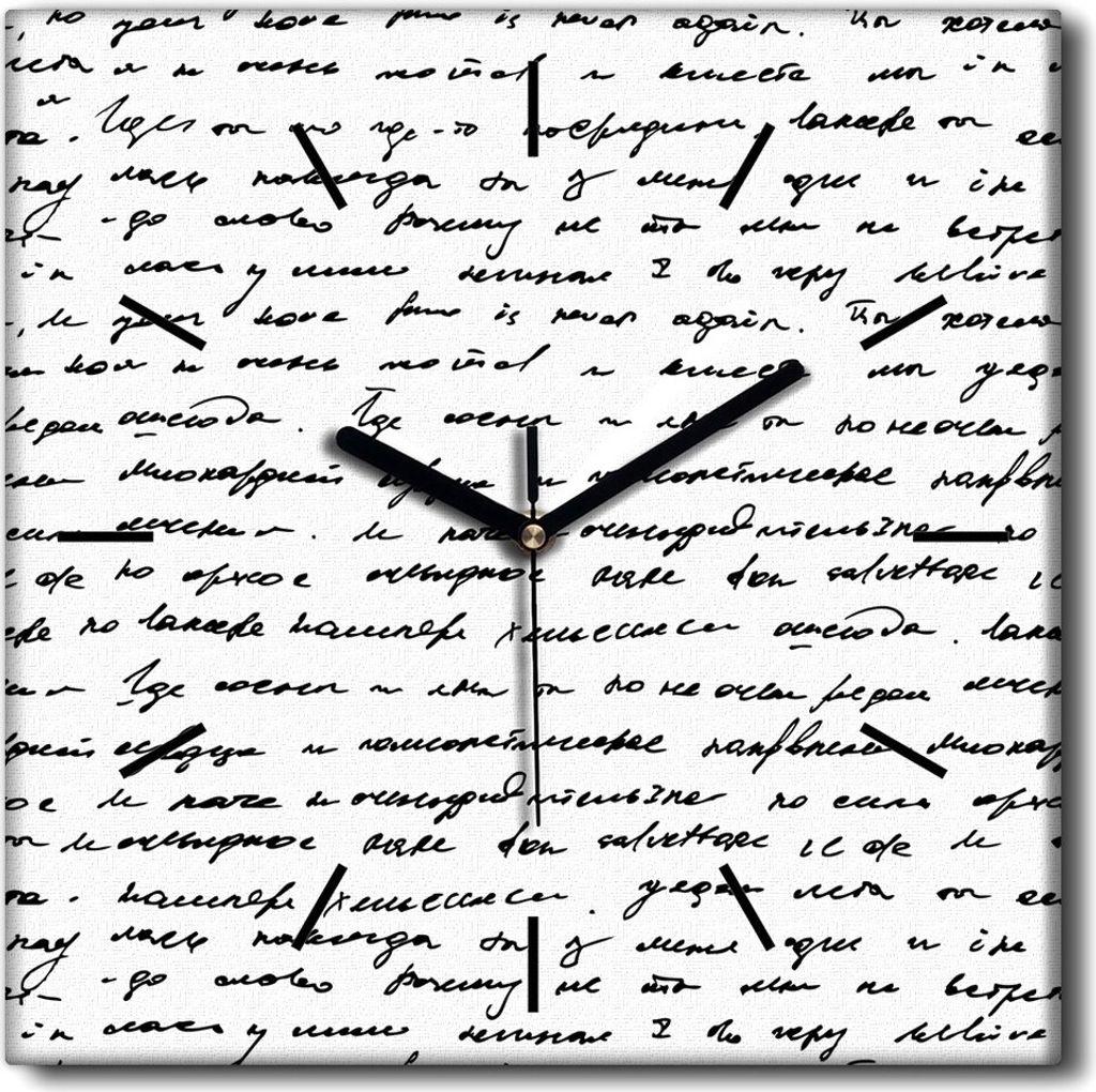 Coloray Uhr auf Leinwand 30x30 cm Wand Uhr Dekoration Wohnzimmer Segeltuch schwarze Hände -Handschreiben Papier